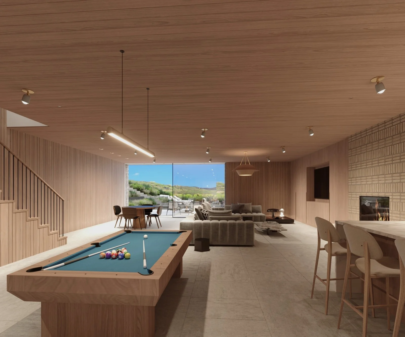 Family Room. Aspen Lodge. Interior design by HAR Design Studio, 3D visualization by Rendimension.
