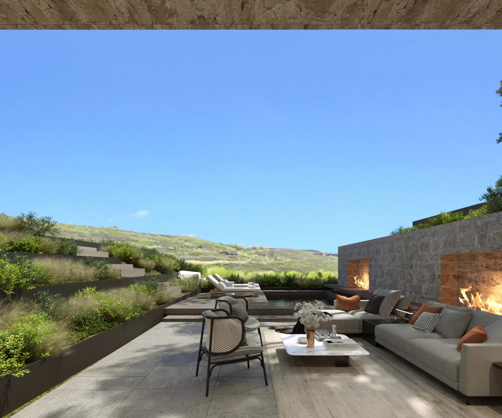 Terrace. Aspen Lodge. Interior design by HAR Design Studio, 3D visualization by Rendimension.