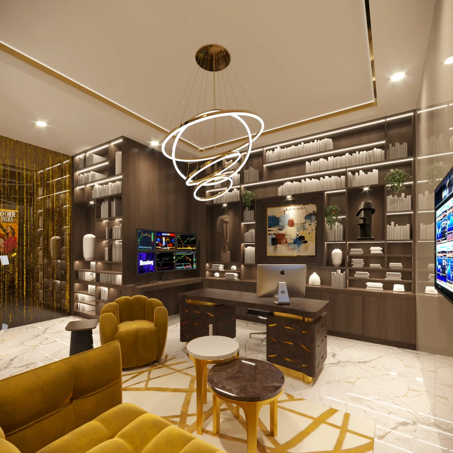 Travertine Court Interior 01. Balla Residence. Interior design by HAR Design Studio, 3D visualization by Rendimension.