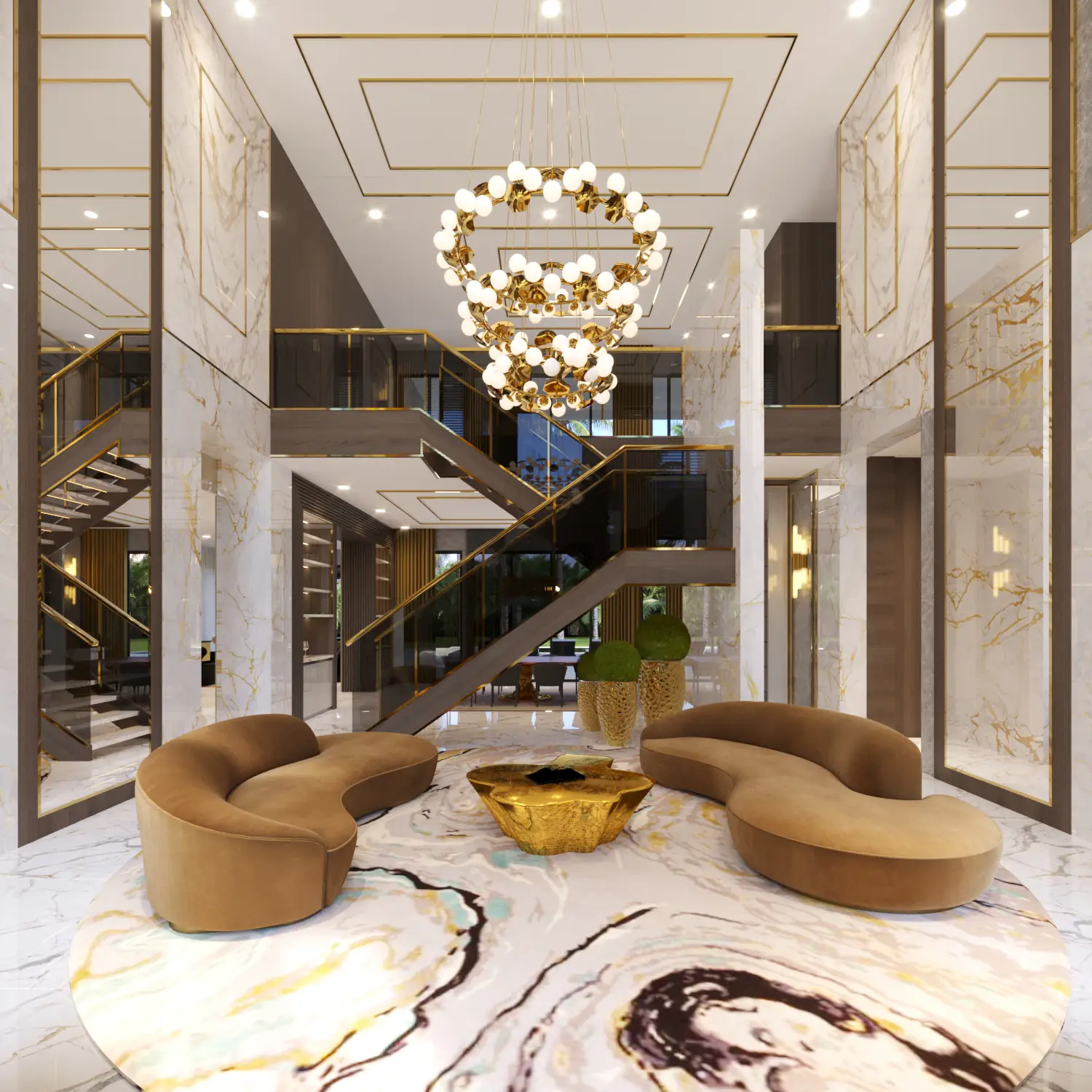 Travertine Court Living Room 02. Balla Residence. Interior design by HAR Design Studio, 3D visualization by Rendimension.