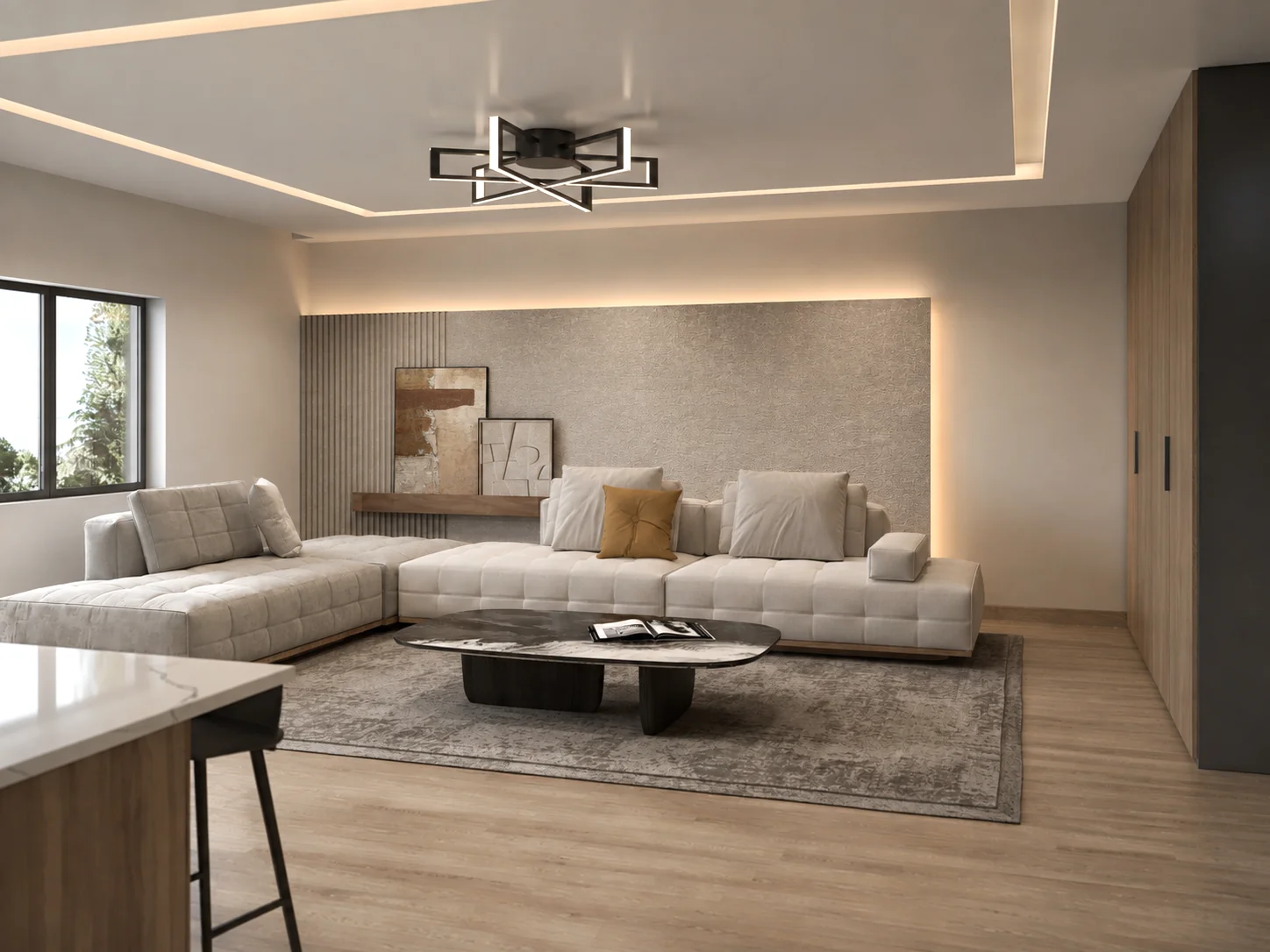 Family Room. Colorado Model Home. Interior design by HAR Design Studio, 3D visualization by Rendimension.