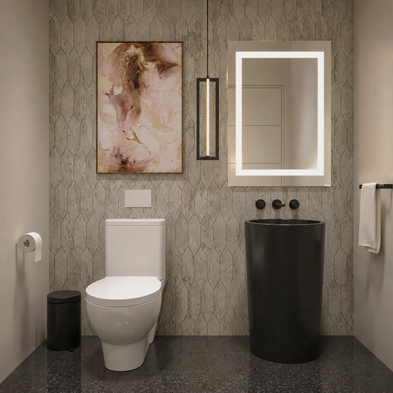 Powder Room. Colorado Model Home. Interior design by HAR Design Studio, 3D visualization by Rendimension.