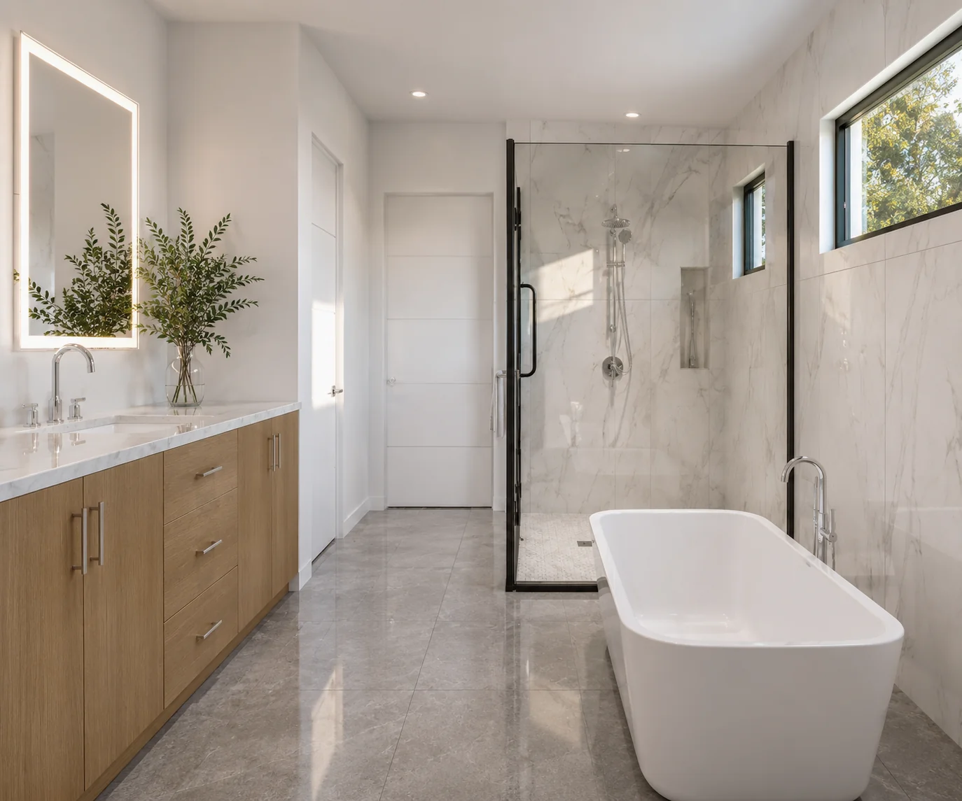Primary Bathroom Tub. Colorado Model Home. Interior design by HAR Design Studio, 3D visualization by Rendimension.