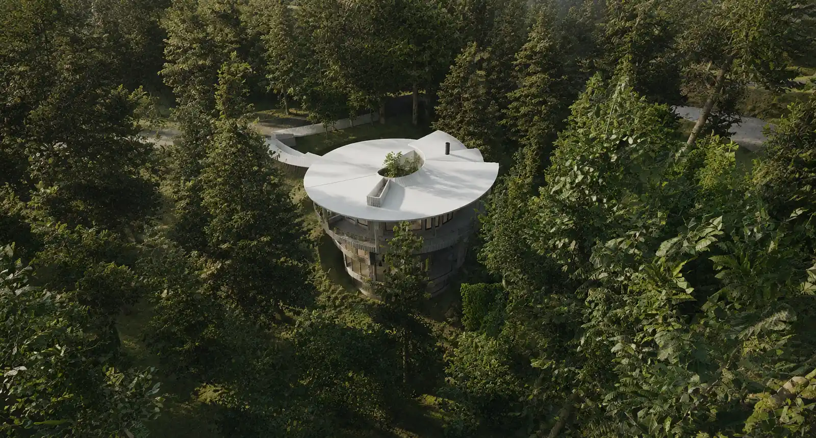 Aerial Roof Courtyard. The Helix House. Interior design by HAR Design Studio, 3D visualization by Rendimension.