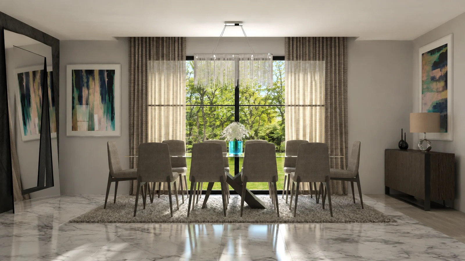Carrara House Dining Room. The Carrara House. Interior design by HAR Design Studio, 3D visualization by Rendimension.