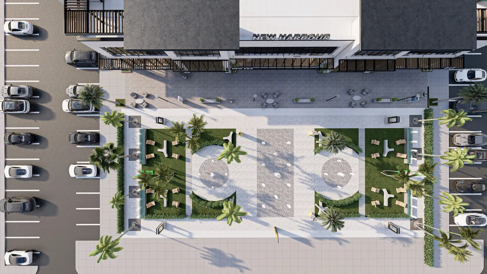 New Harbour Mall Aerial View. New Harbour Commercial Mall, Montego Bay. Interior design by HAR Design Studio, 3D visualization by Rendimension.