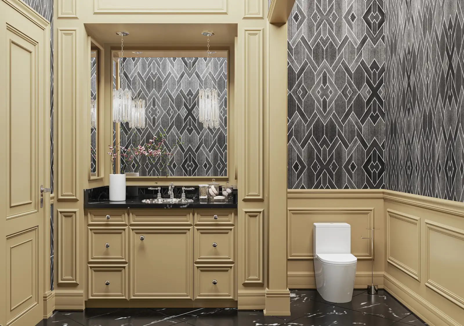 Onyx House Powder Room Final. The Onyx House. Interior design by HAR Design Studio, 3D visualization by Rendimension.