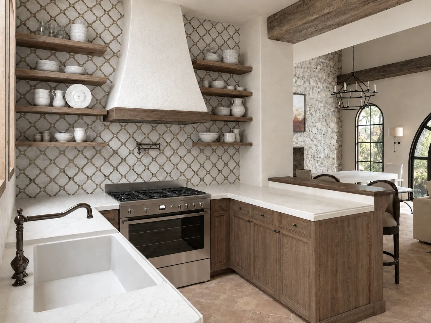 Arabesque House Kitchen Range Wall, Version 2. The Arabesque House. Interior design by HAR Design Studio, 3D visualization by Rendimension.