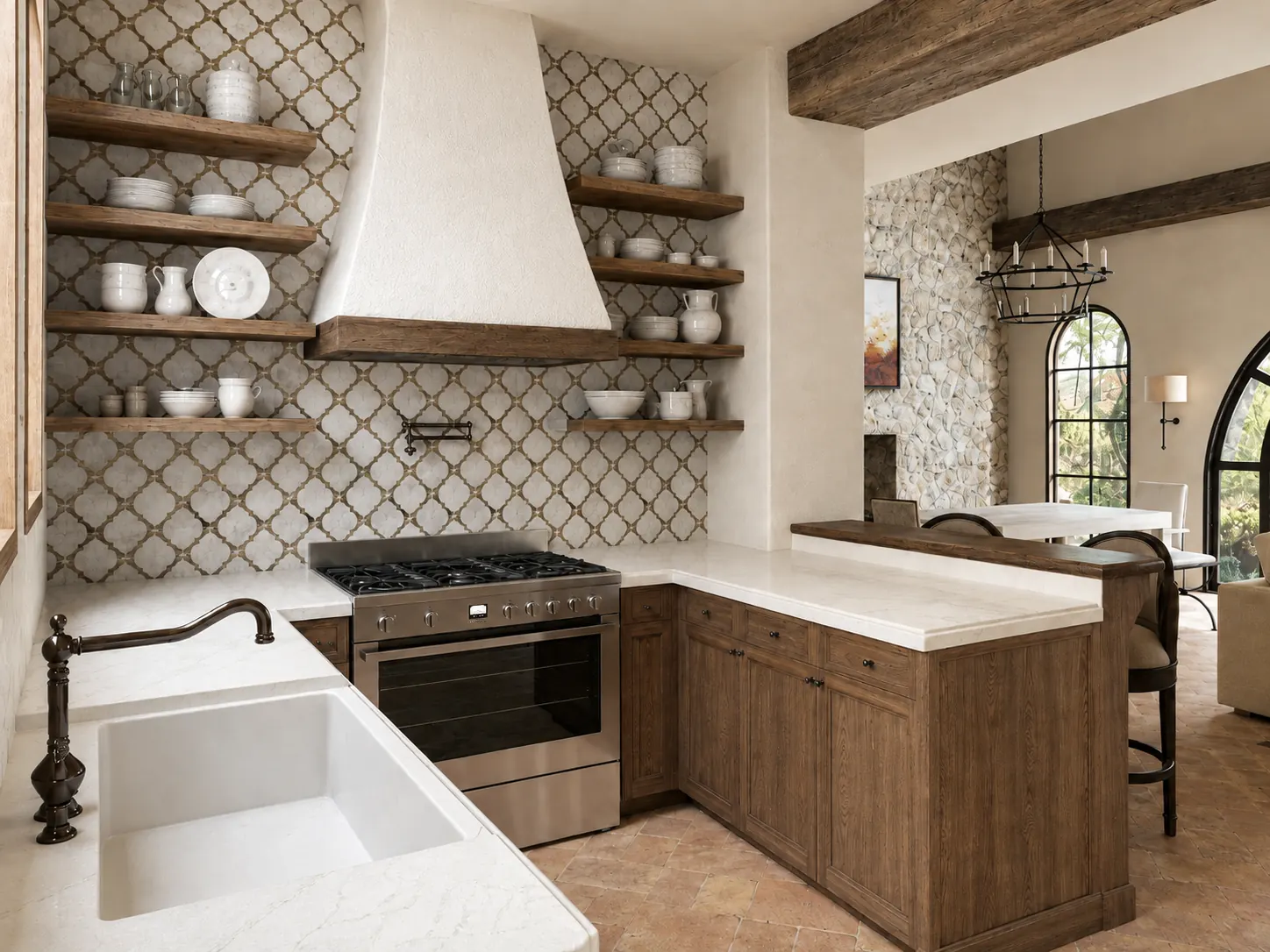 Arabesque House Kitchen Range Wall. The Arabesque House. Interior design by HAR Design Studio, 3D visualization by Rendimension.