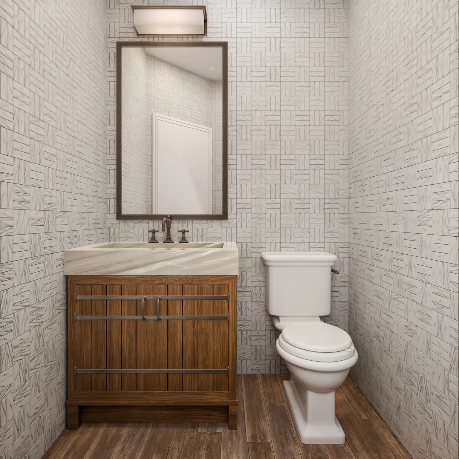 Family Powder Room, Version 1. Telluride Residence. Interior design by HAR Design Studio, 3D visualization by Rendimension.