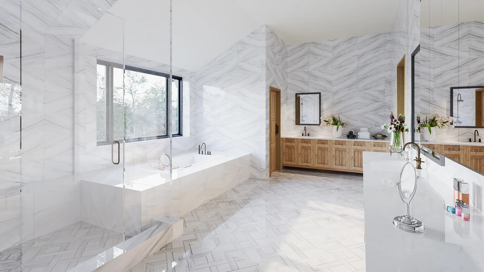 Bathroom, Option 1. Telluride Residence. Interior design by HAR Design Studio, 3D visualization by Rendimension.