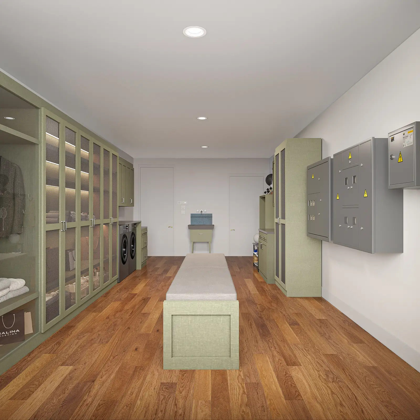 Lower Laundry, Version 1. Telluride Residence. Interior design by HAR Design Studio, 3D visualization by Rendimension.