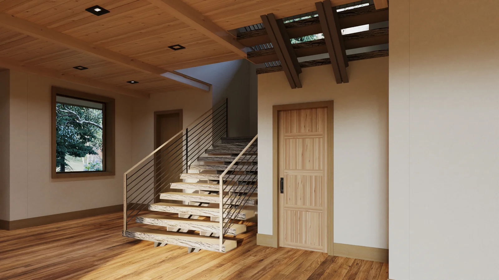 Staircase, Option 2. Telluride Residence. Interior design by HAR Design Studio, 3D visualization by Rendimension.