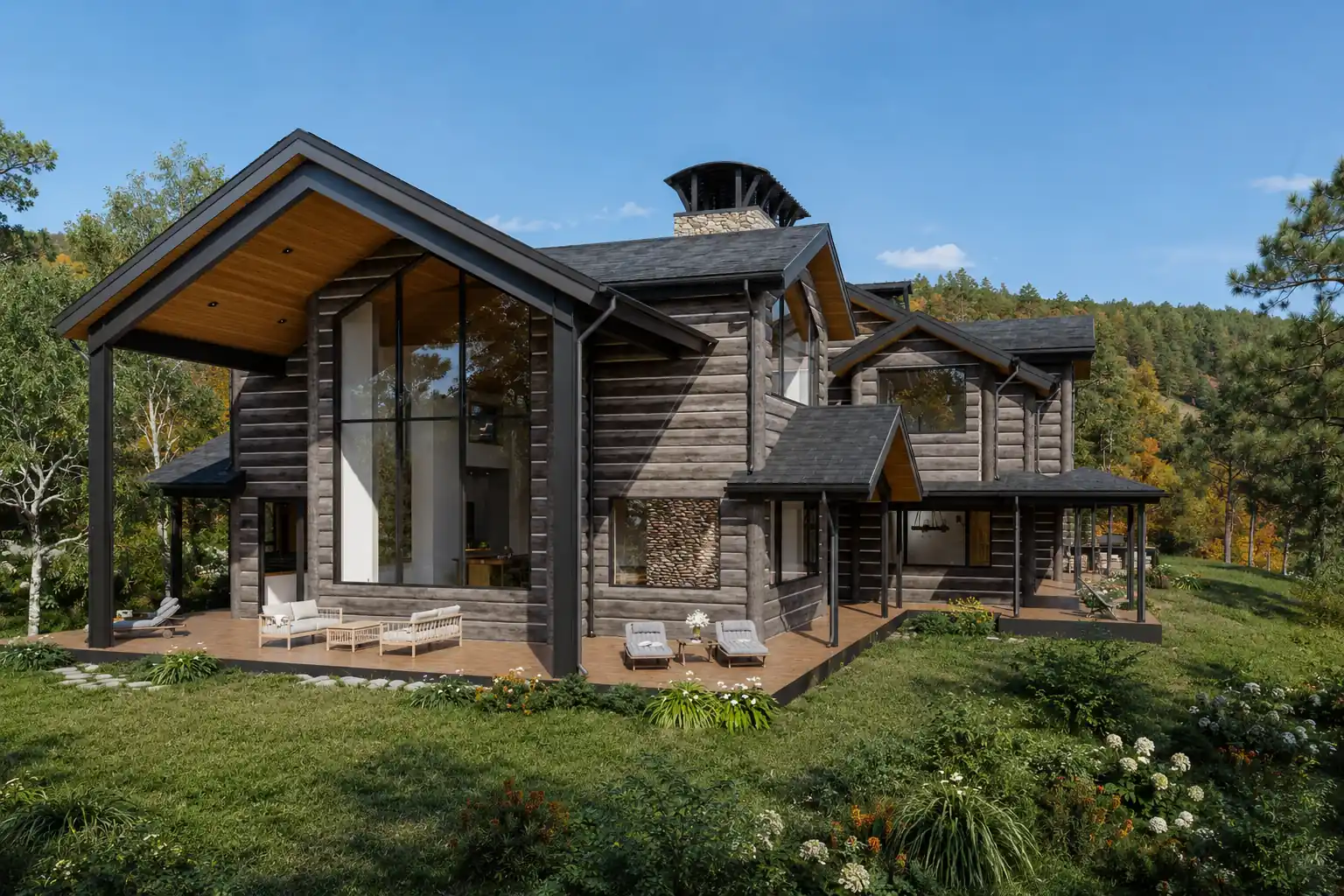 Gable End Terrace. Vail Lodge. Interior design by HAR Design Studio, 3D visualization by Rendimension.
