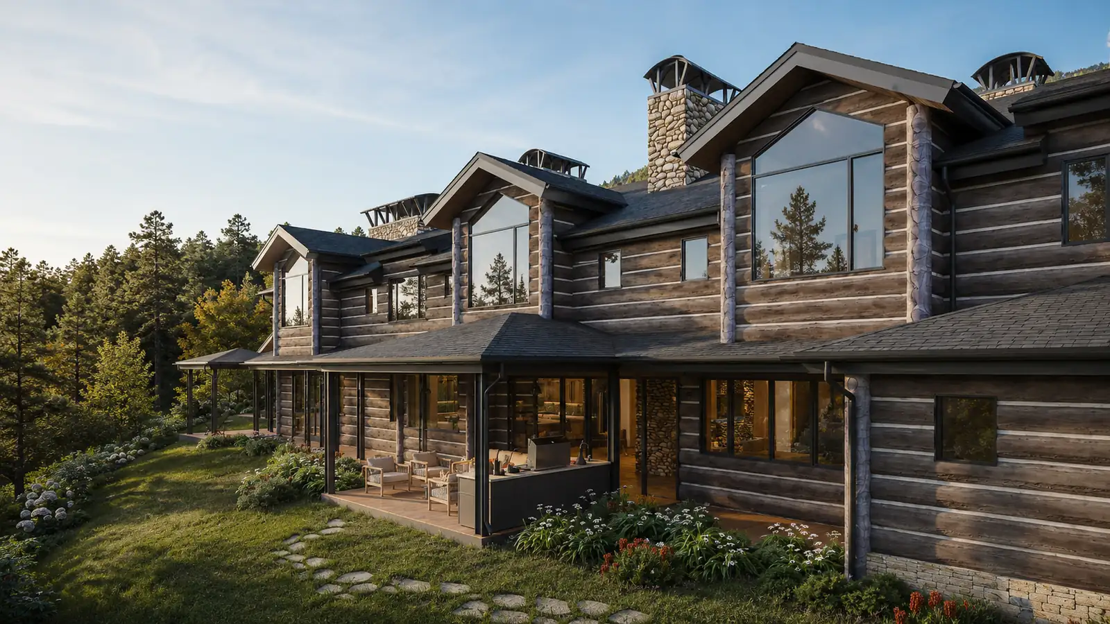 Side Elevation Porch. Vail Lodge. Interior design by HAR Design Studio, 3D visualization by Rendimension.