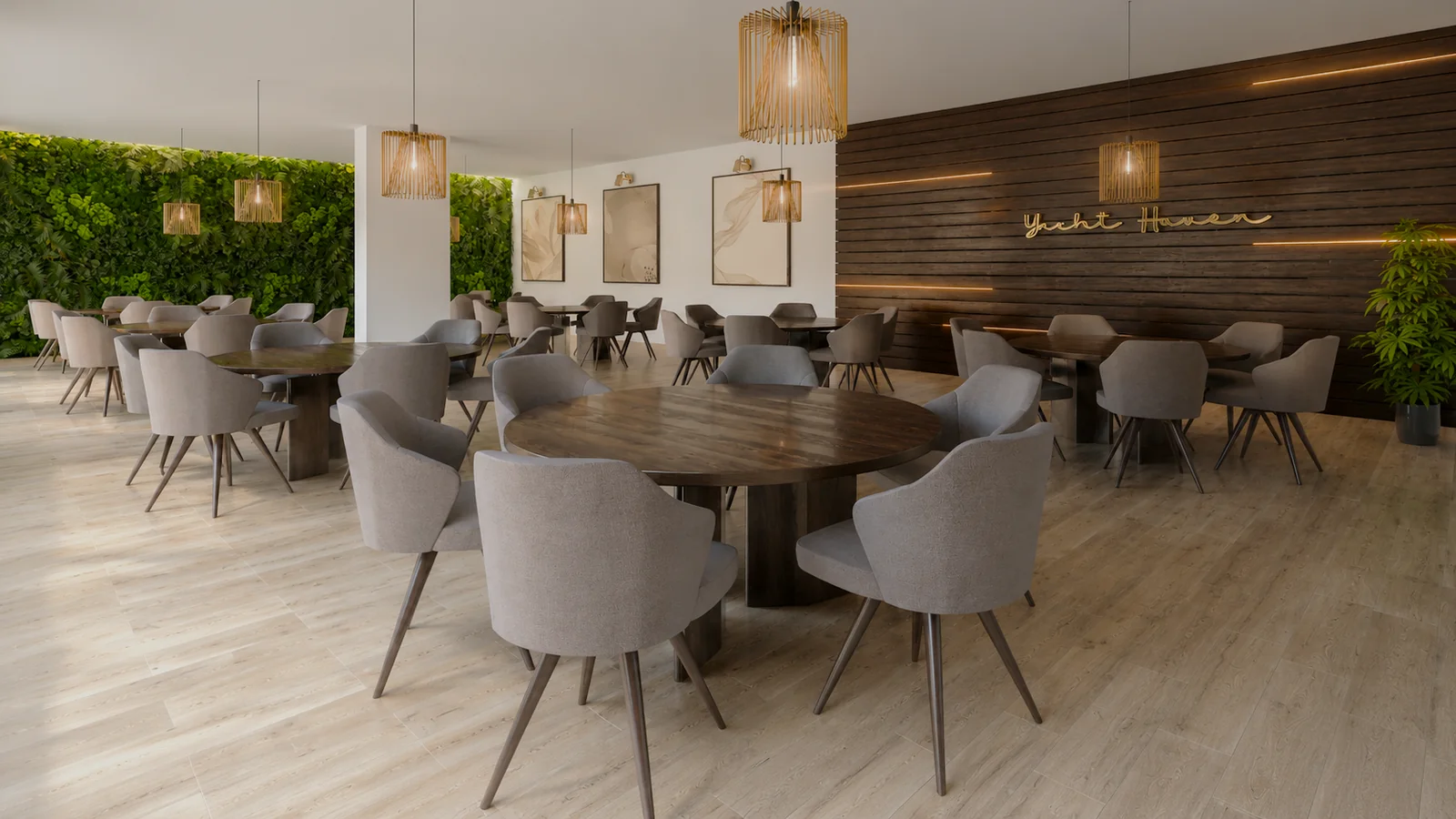 Yacht Haven Event Center Hall. Yacht Haven Amenity Building. Interior design by HAR Design Studio, 3D visualization by Rendimension.
