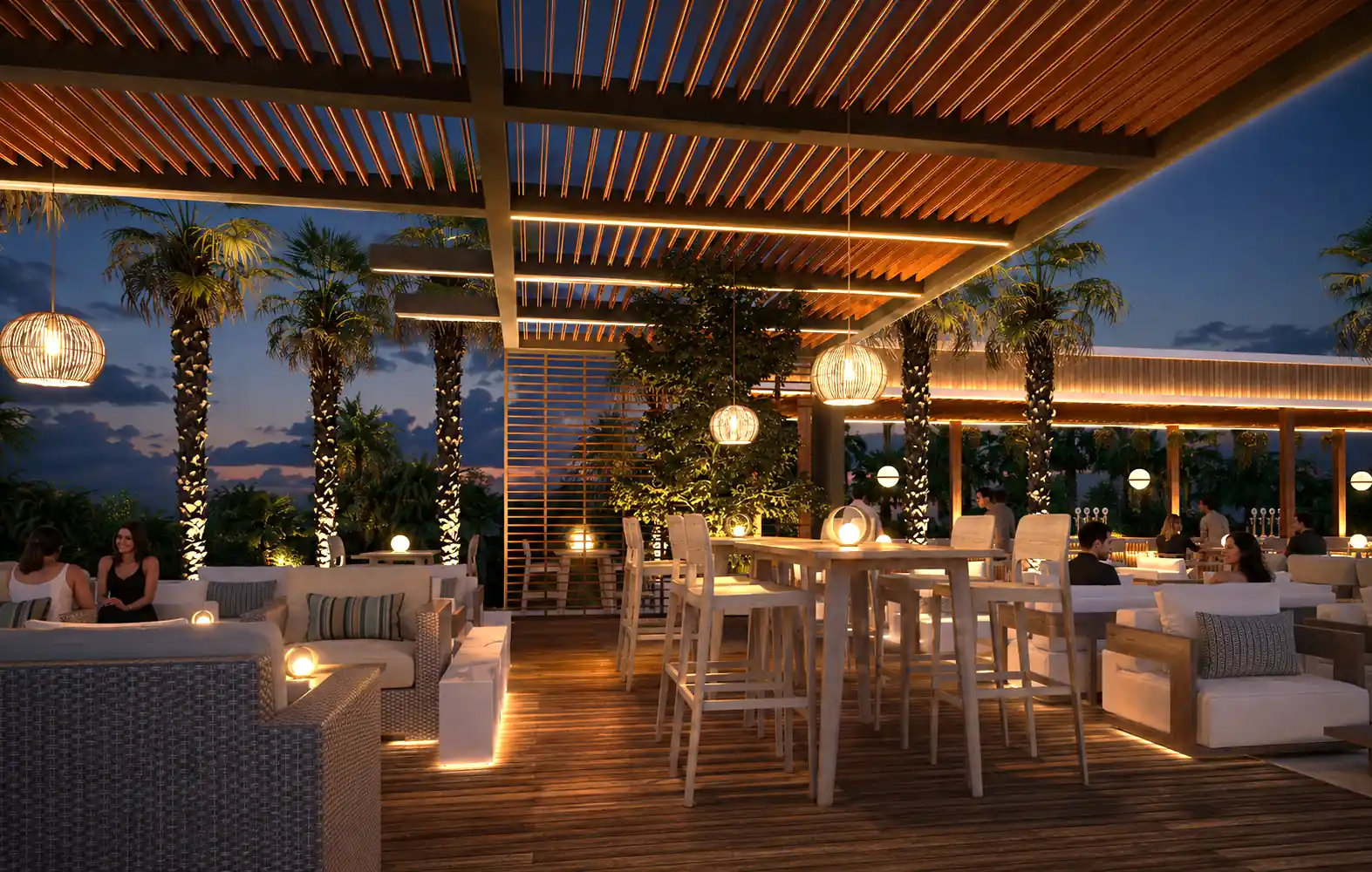 Yacht Haven Sky Lounge Pergola. Yacht Haven Amenity Building. Interior design by HAR Design Studio, 3D visualization by Rendimension.
