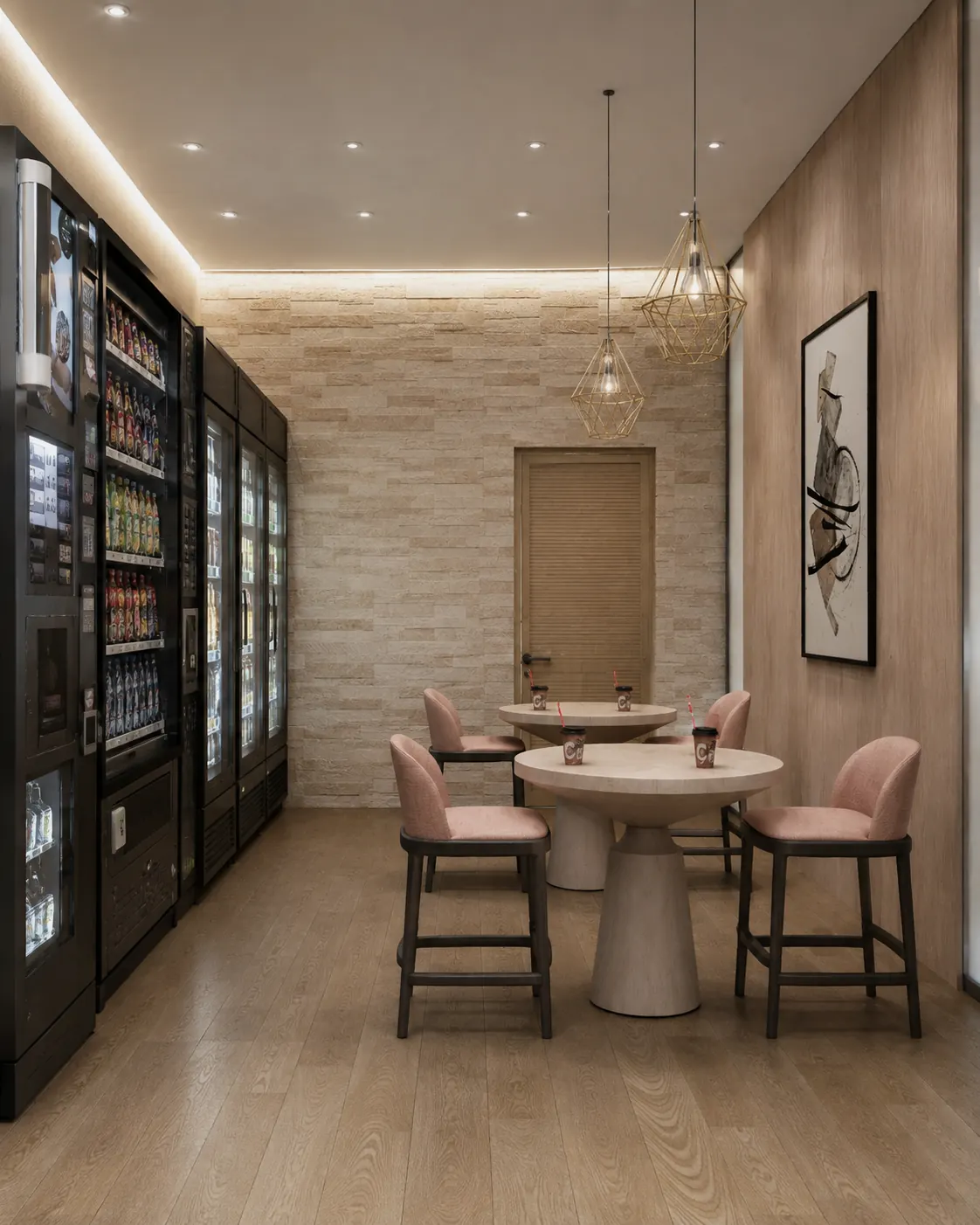Yacht Haven Vending Lounge. Yacht Haven Amenity Building. Interior design by HAR Design Studio, 3D visualization by Rendimension.