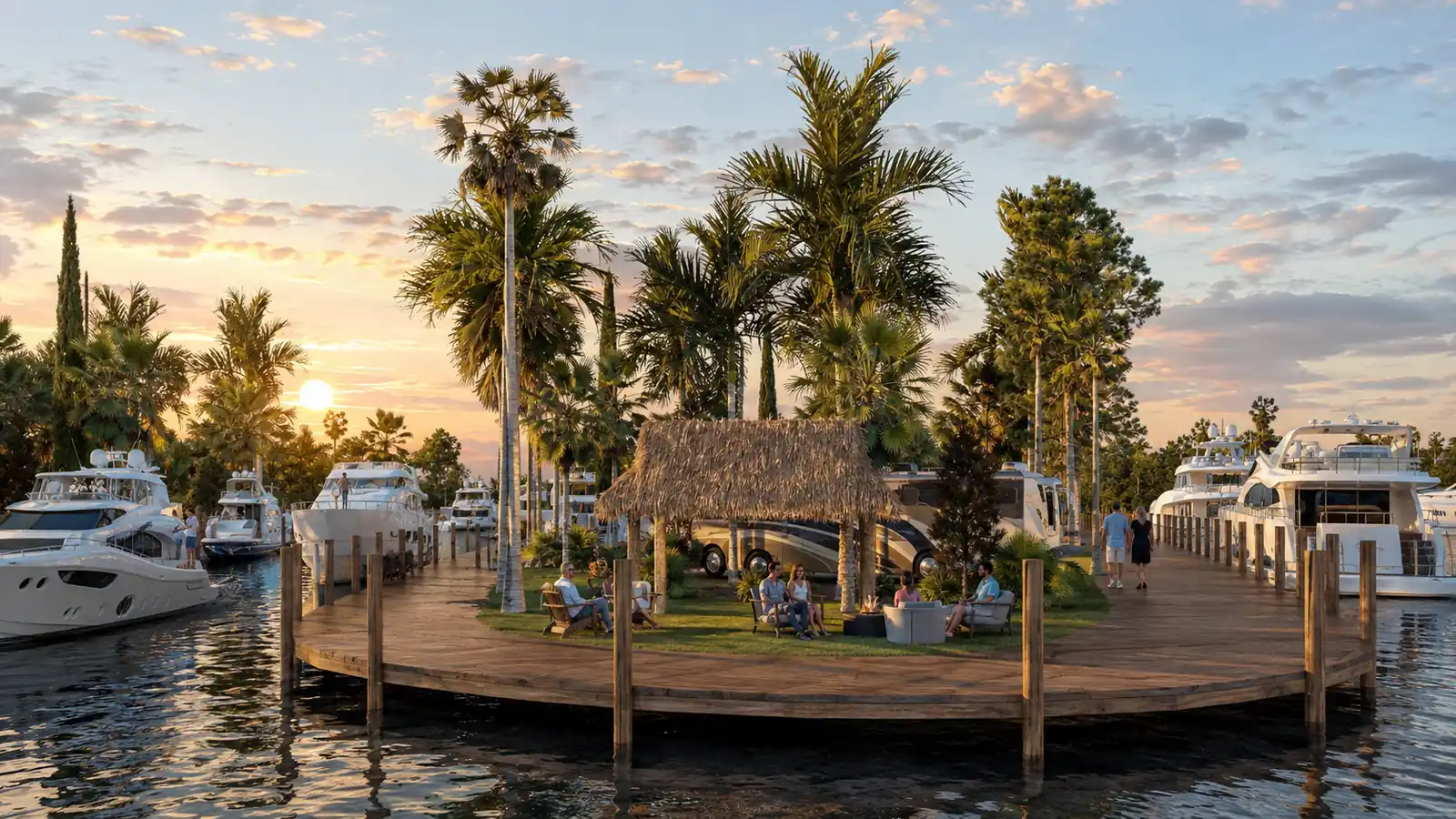 Tiki Dock Sunset. Yacht Haven Marina. Interior design by HAR Design Studio, 3D visualization by Rendimension.